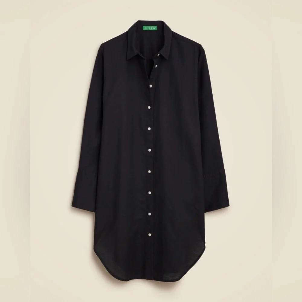 NWT J.Crew Relaxed-fit beach shirt in linen-cotton blend swim cover up SzS black